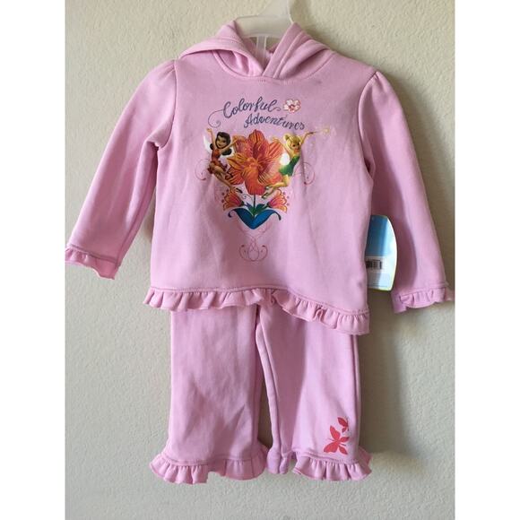 Disney Pink Tinkerbell Rosetta Flower Toddler Girls' Hoodie Pants Set Size 18M - Picture 1 of 3